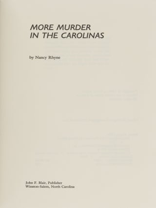 Item #86507 More Murder in the Carolinas. Nancy Rhyne