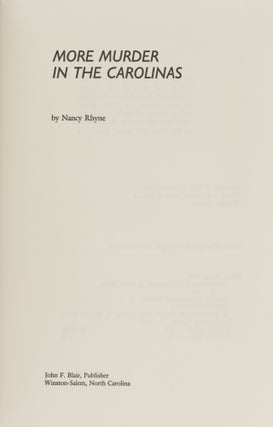 Item #86507 More Murder in the Carolinas. Nancy Rhyne