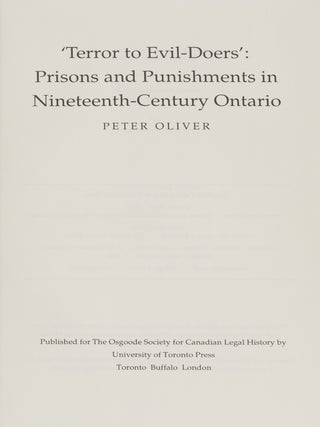 Terror to Evil-doers: Prisons and Punishments in 19th Century Ontario
