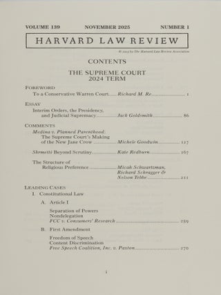 Harvard Law Review. Volume 139 (2025-2026) complete, in 8 parts
