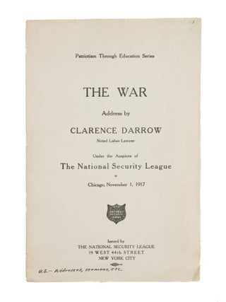 Item #86769 The War. Address... Under the Auspices of the National Security. Clarence Darrow