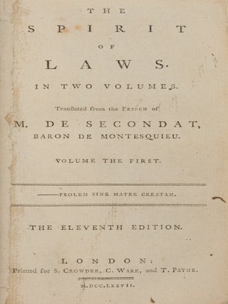 Item #86827 The Spirit of the Laws. C. L. de Secondat Montesquieu