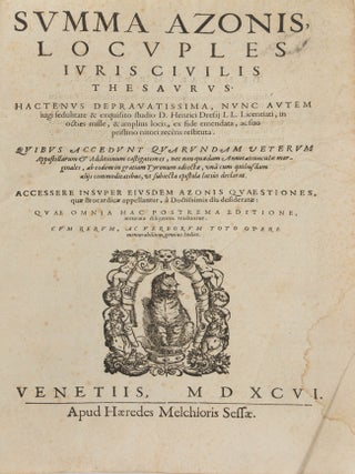 Item #86883 Summa Azonis, Locuples Iuris Civilis Thesaurus... 2 parts in 1 vol. Portius Azo,...