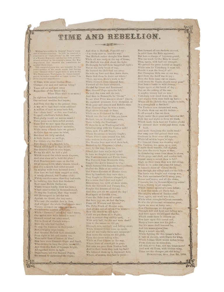 Item #87101 Time and Rebellion, Huntsville, AL, Jan. 1st, 1864. American Civil War.