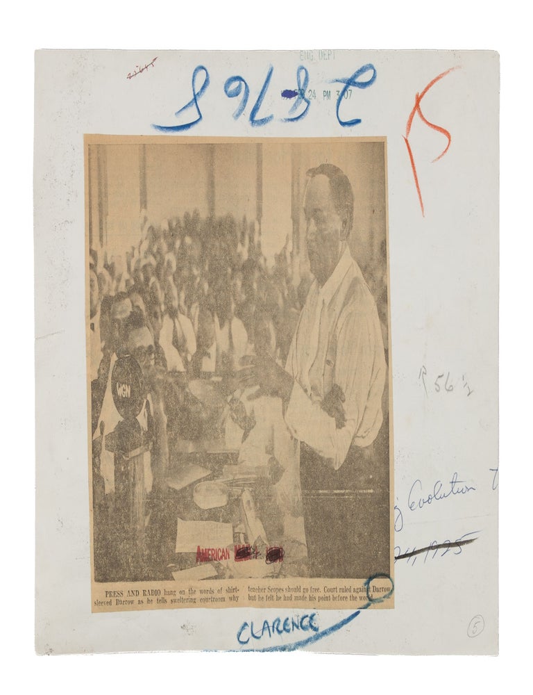 Item #87152 8-1/4" x 10-3/4" Black-and-White Press Photograph of Darrow at the. Clarence Darrow, Scopes Trial.