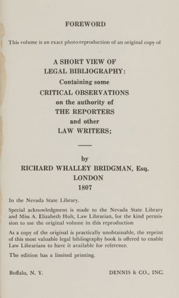 A Short View of Legal Bibliography, Containing Some Critical...