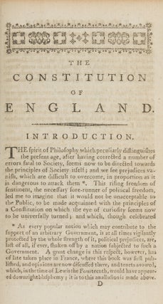 The Constitution of England; Or, An Account of the English Government.