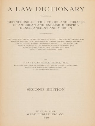 Item #87277 A Law Dictionary. 2nd ed. [Black's Law Dictionary]. Henry Campbell Black, Compiler