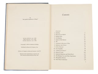 Felix Frankfurter Reminisces, Signed Presentation Copy.