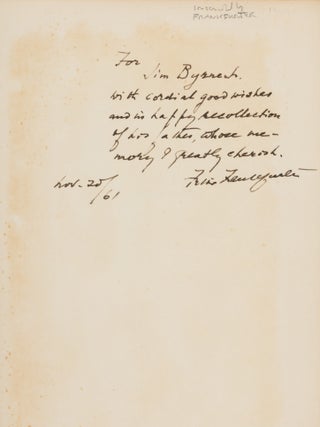 Felix Frankfurter Reminisces, Signed Presentation Copy.