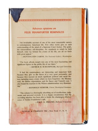 Felix Frankfurter Reminisces, Signed Presentation Copy.